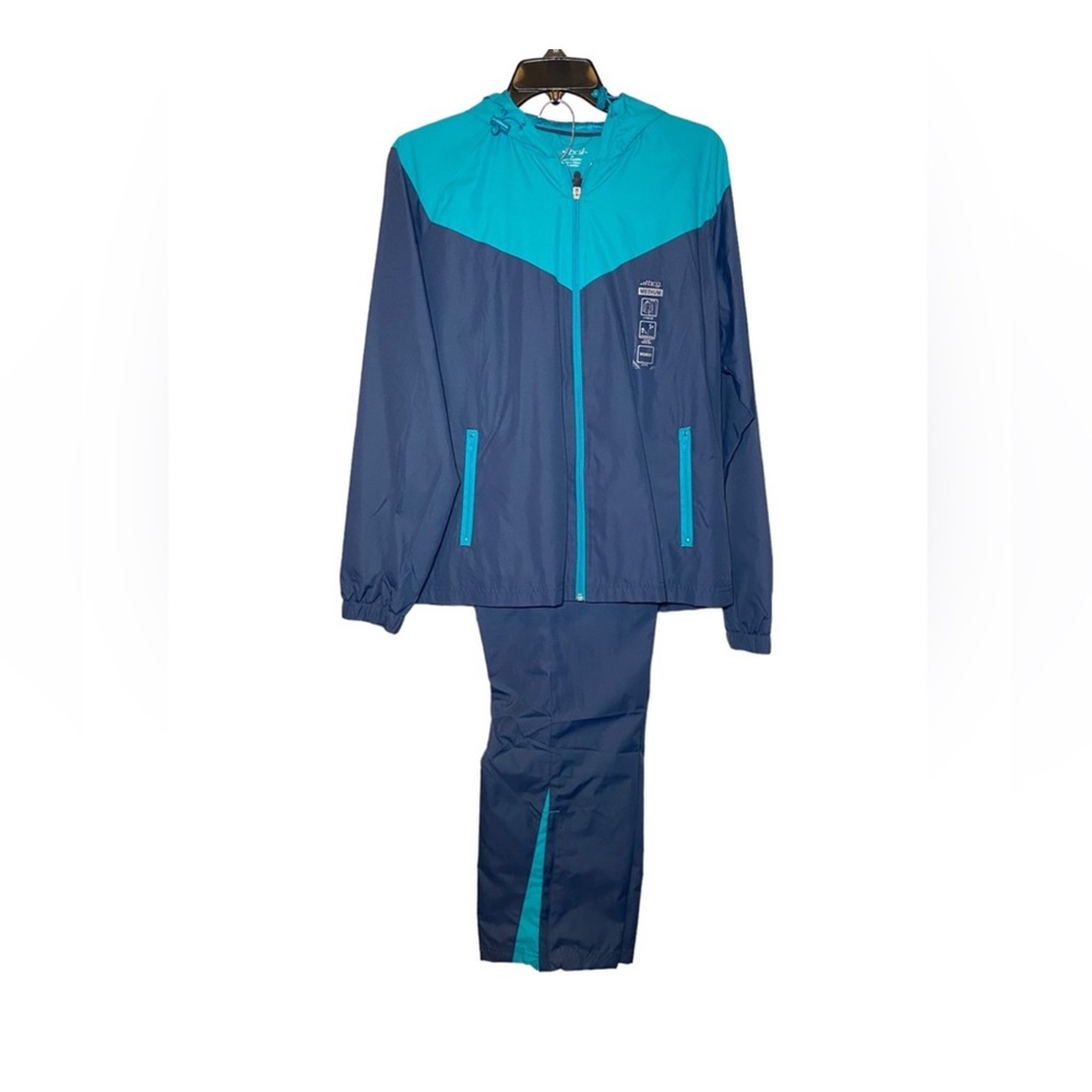 BCG Hooded Tile Blue/Navy Jacket and Pants Set Water Resistant Ladies M NEW!